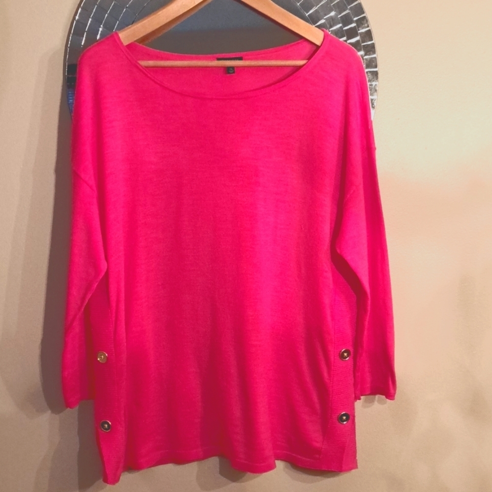 TALBOTS  100% Cotton Hot Prink LightWeight Pullover Sweater Size Extra La…